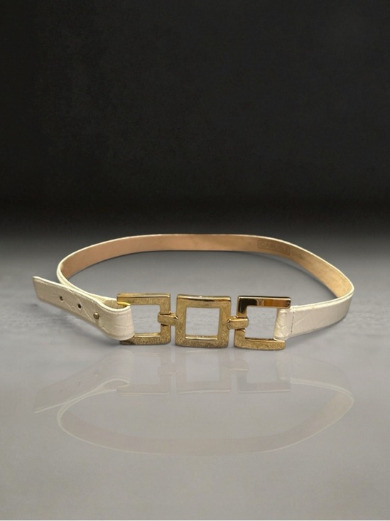 Carlisle Accessories - Carlisle White Croc-Embossed Leather Belt with Gold Geometric Buckle
